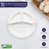 Biodegradable Sugarcane Baggase 3 Compartment Plate for Hot and Cold Food | 10" | 500 Pcs | Environmental Friendly