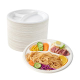 5Seconds 125Pcs Eco-Friendly Sugarcane Bagasse 3 Compartment Plates, Sturdy 9-Inch Disposable Plates, Biodegradable & Compostable, Ideal for Parties, BBQs, Picnics, Catering, Sustainable Tableware