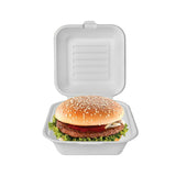 125Pcs Eco-Friendly Sugarcane Bagasse Burger Box Clamshell (6"x6") Durable Biodegradable and Compostable Food Containers for Burgers, Sandwiches, Meals - Sustainable Takeout Boxes for Home & Business