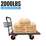 STEEL STRONG Heavy Duty diamond plated Industrial Platform Cart 48” X 24” with 2000 lbs Capacity, 8' red swivel wheels, and basket