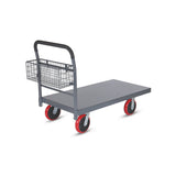 STEEL STRONG Heavy Duty diamond plated Industrial Platform Cart 48” X 24” with 2000 lbs Capacity, 8' red swivel wheels, and basket