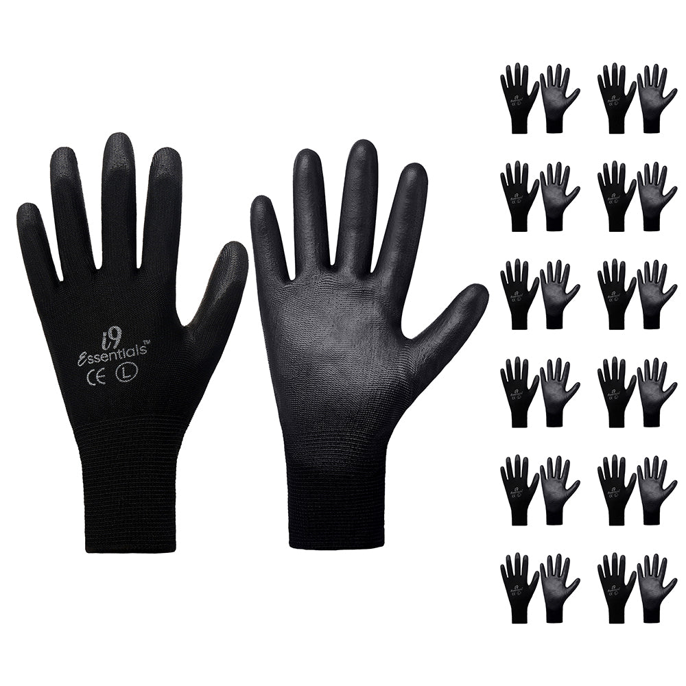 12 Pairs Men Work Gloves, Lightweight Grip Gloves for Work - Black
