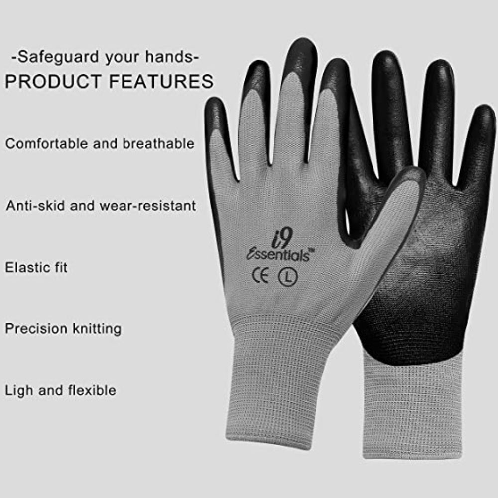 Multi-Purpose Cotton Work Gloves Men Large - Poly/Cotton Gloves with Rubber  Dots - Seamless Lightweight Safety Gloves for Men for Woodworking